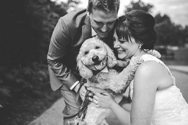 dog with bride and groom at wedding, photo by Jennifer Moher Photography | junebugweddings.com dog with bride and groom at wedding, photo by Jennifer Moher Photography | junebugweddings.com
