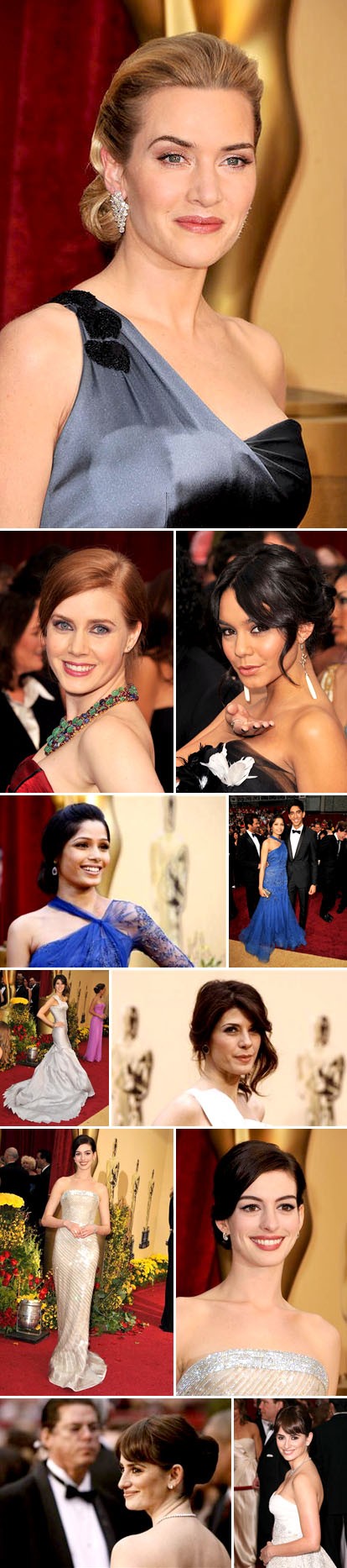 Hairstyles and fashion from the 2009 Academy Awards red carpet, bridal inspiration, Kate Winslet,Freida Pinto, Anne Hathaway, Penelope Cruz, Amy Adams, Vanessa Hudgens and Marisa Tomei Hairstyles and fashion from the 2009 Academy Awards red carpet, bridal inspiration, Kate Winslet,Freida Pinto, Anne Hathaway, Penelope Cruz, Amy Adams, Vanessa Hudgens and Marisa Tomei