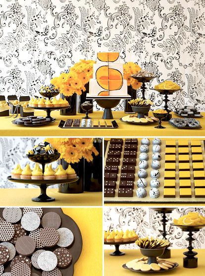 Wedding dessert tables and images by Amy Atlas Events, black, white and yellow graphic modern desserts Wedding dessert tables and images by Amy Atlas Events, black, white and yellow graphic modern desserts