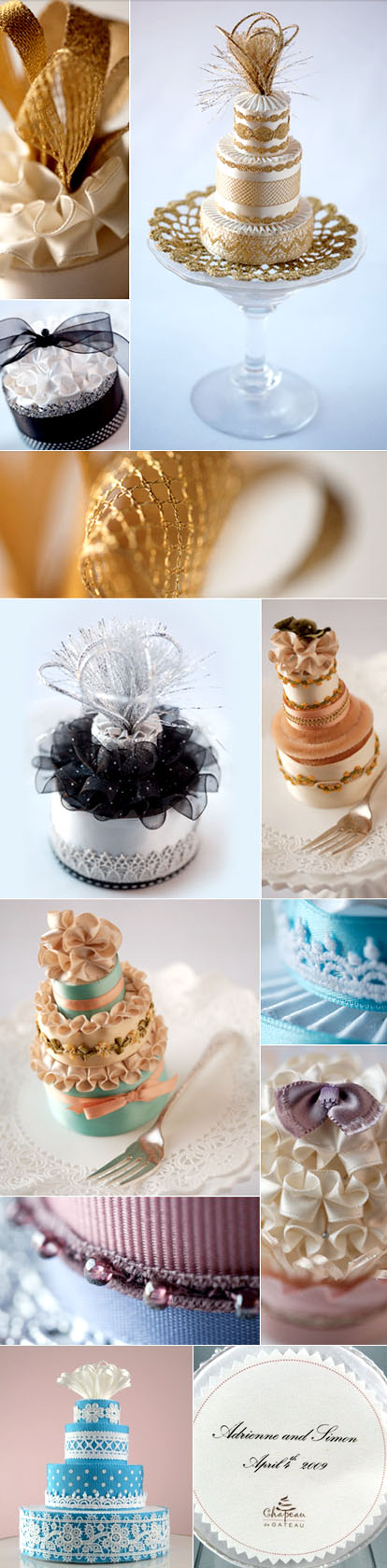 hand made Mokuba ribbon wedding cake toppers from Chapeau de Gateau hand made Mokuba ribbon wedding cake toppers from Chapeau de Gateau