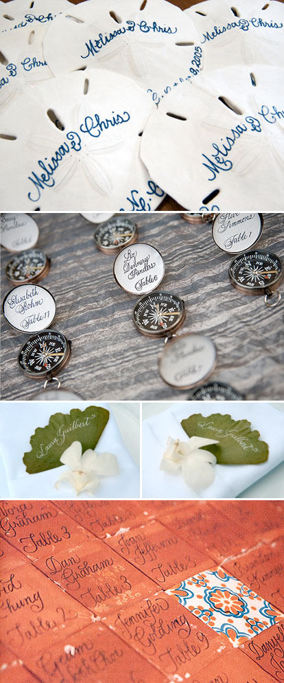 Creative custom place cards by Laura Hooper Calligraphy and Lucky Orchid Invitations Creative custom place cards by Laura Hooper Calligraphy and Lucky Orchid Invitations