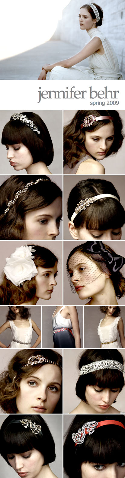 Jennifer Behr bridal hair accessories, spring 09 collection, veils, headbands, jewels, feathers and ribbons Jennifer Behr bridal hair accessories, spring 09 collection, veils, headbands, jewels, feathers and ribbons