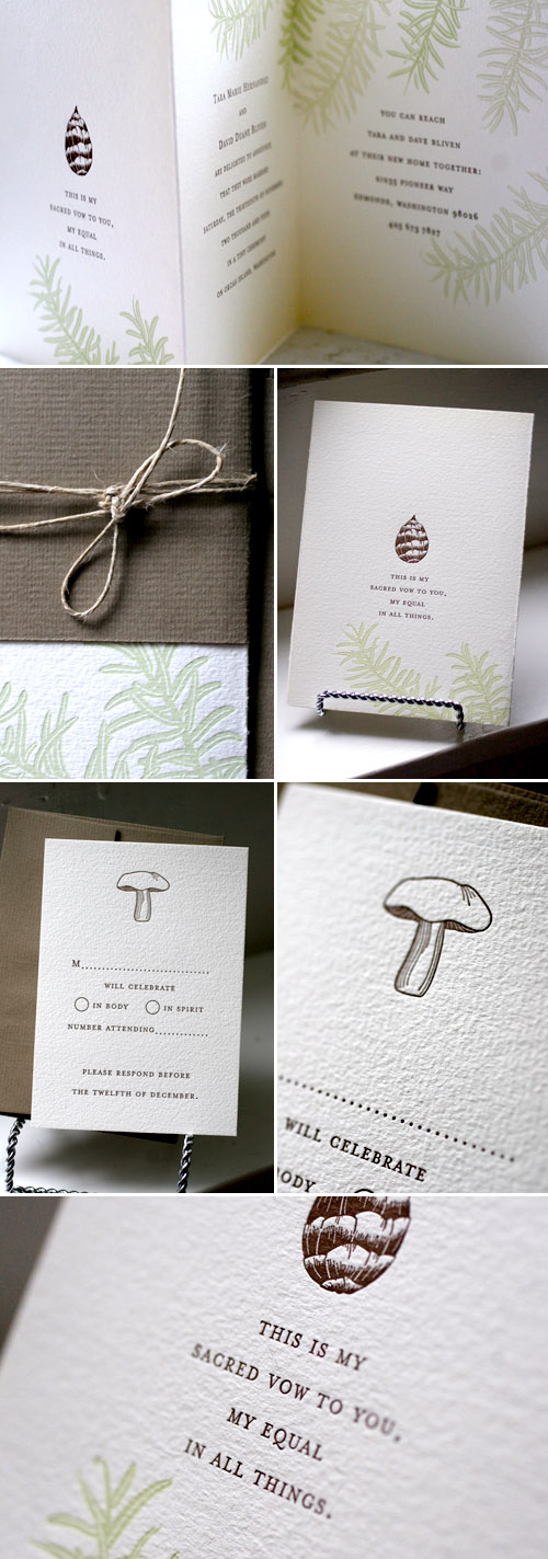 fir tree and mushroom wedding letterpress invitations designed by Tara Bliven of Ephemera Letterpress fir tree and mushroom wedding letterpress invitations designed by Tara Bliven of Ephemera Letterpress