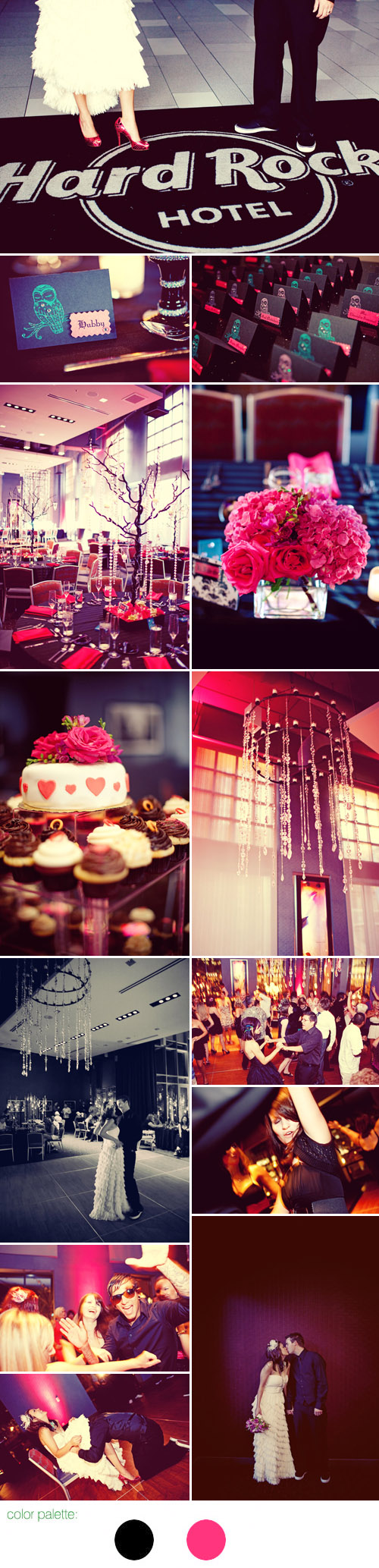 San Diego Hard Rock Hotel real wedding reception, pink and black wedding color palette and decor, images by Sarah Yates Photography San Diego Hard Rock Hotel real wedding reception, pink and black wedding color palette and decor, images by Sarah Yates Photography