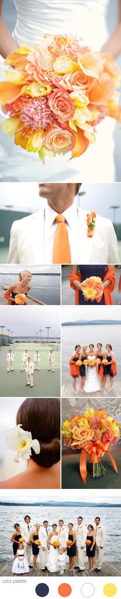 Summer outdoor wedding with modern preppy wedding fashion, navy blue, orange, yellow and white color palette, images by One Thousand Words Photography Summer outdoor wedding with modern preppy wedding fashion, navy blue, orange, yellow and white color palette, images by One Thousand Words Photography