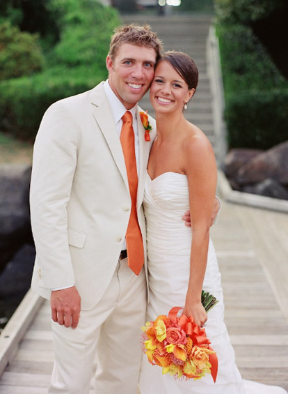 Summer outdoor wedding with a navy blue, orange, yellow and white color palette, images by One Thousand Words Photography Summer outdoor wedding with a navy blue, orange, yellow and white color palette, images by One Thousand Words Photography