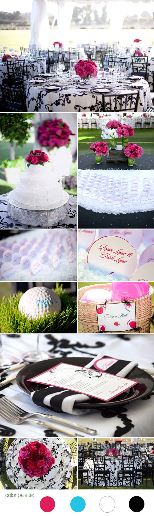 Santa Barbara, California summertime real wedding, black, white, fuschia pink and turquoise wedding color palette and decor, images by Melissa Musgrove Photography and Halberg Photographers Santa Barbara, California summertime real wedding, black, white, fuschia pink and turquoise wedding color palette and decor, images by Melissa Musgrove Photography and Halberg Photographers
