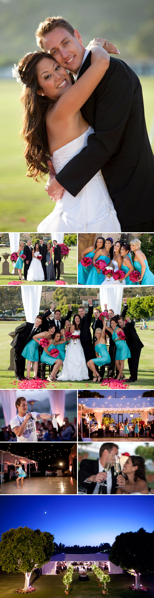 Santa Barbara, California summertime real wedding reception, black, white, fuschia pink and turquoise wedding color palette, images by Melissa Musgrove Photography and Halberg Photographers Santa Barbara, California summertime real wedding reception, black, white, fuschia pink and turquoise wedding color palette, images by Melissa Musgrove Photography and Halberg Photographers