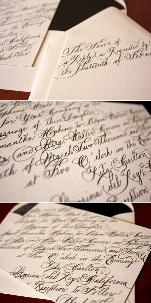 black, white and cream calligraphy wedding invitation by Zenadia Design black, white and cream calligraphy wedding invitation design