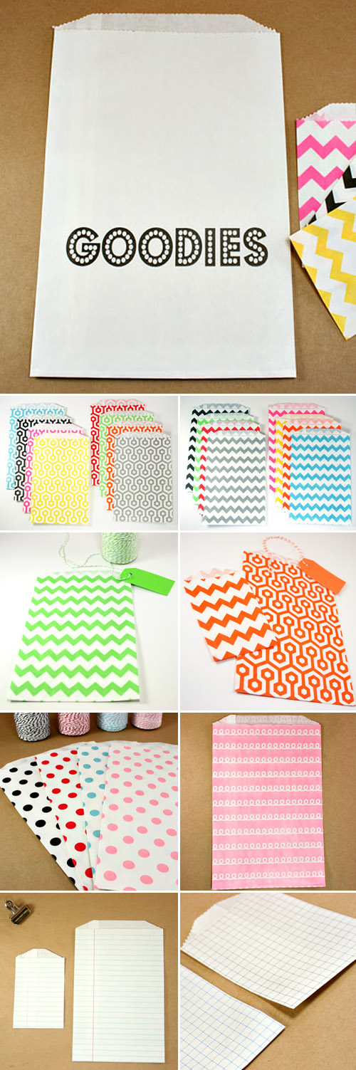 colorful chevron, stripe and polka dot printed paper wedding favor bags from Whisker Graphics colorful chevron, stripe and polka dot printed paper wedding favor bags from Whisker Graphics