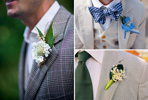 Boutonnieres with Patterned Suits - Photos by Tracey Buyce, Yvette Roman, and Jeremy Harwell | Junebug Weddings Boutonnieres with Patterned Suits - Photos by Tracey Buyce, Yvette Roman, and Jeremy Harwell | Junebug Weddings