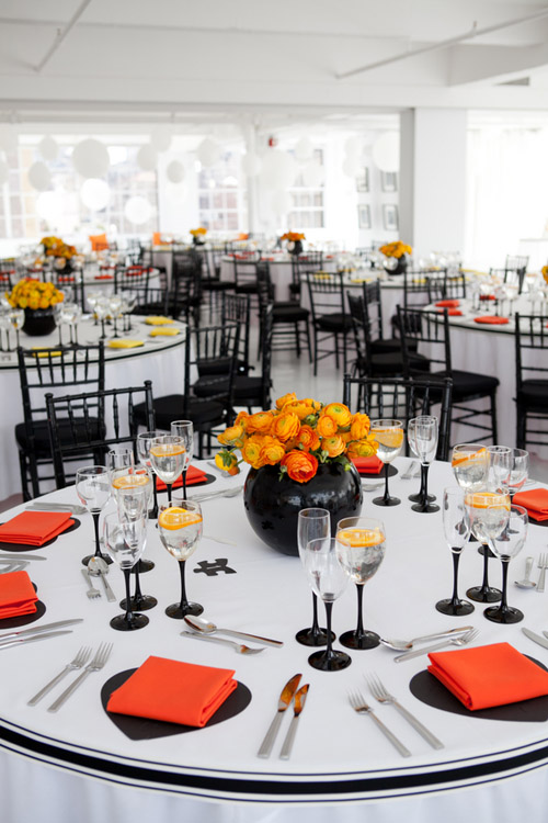 bright black, white, orange and yellow modern NYC loft wedding, photos by Image Singuliere via JunebugWeddings.com bright black, white, orange and yellow modern NYC loft wedding, photos by Image Singuliere via JunebugWeddings.com