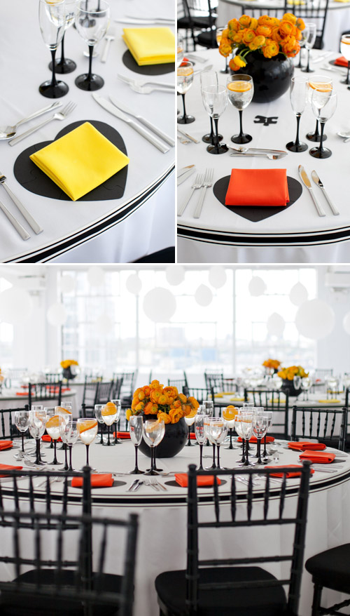 bright black, white, orange and yellow modern NYC loft wedding, photos by Image Singuliere via JunebugWeddings.com bright black, white, orange and yellow modern NYC loft wedding, photos by Image Singuliere via JunebugWeddings.com