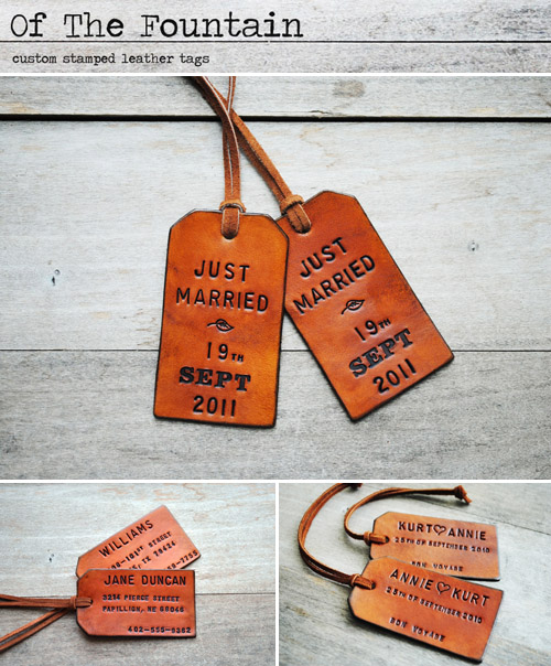 Travel honeymoon giveaway from junebugweddings.com - Of the Fountain leather luggage tags Travel honeymoon giveaway from junebugweddings.com - Of the Fountain leather luggage tags