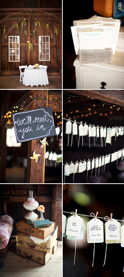 Country barn wedding with vintage travel theme - Justin and Mary Photography | Junebug Weddings Country barn wedding with vintage travel theme - Justin and Mary Photography | Junebug Weddings