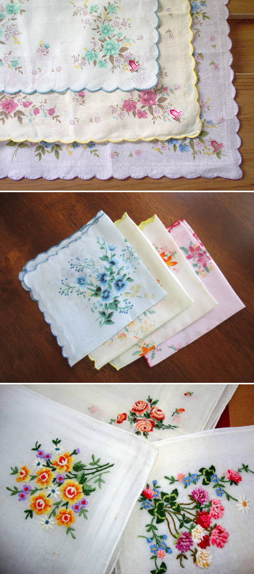 vintage floral handkerchiefs for wedding favors | via junebugweddings.com vintage floral handkerchiefs for wedding favors | via junebugweddings.com