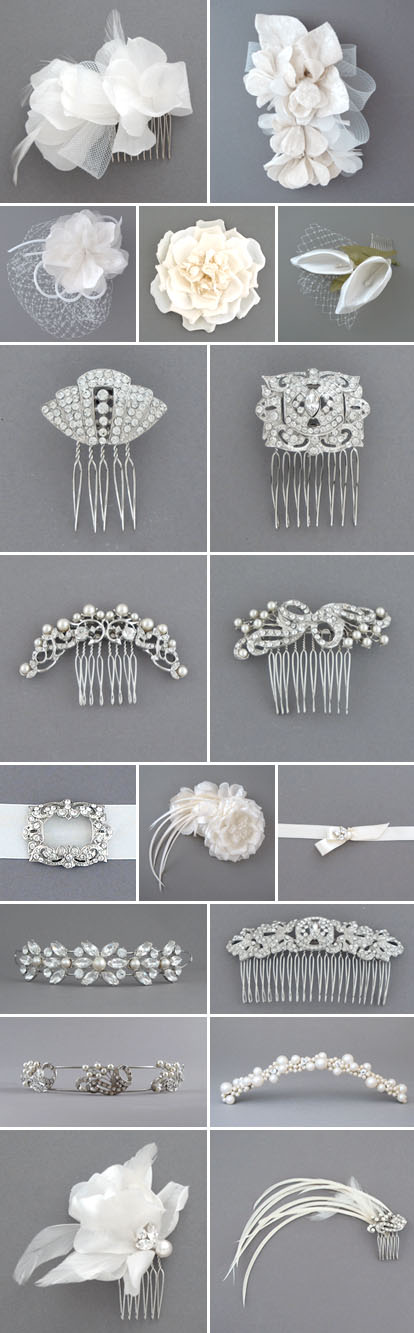 bridal hair accesories, veils, hair combs, fabric hair flowers and feathers from Bride's Head Revisited bridal hair accesories, veils, hair combs, fabric hair flowers and feathers from Bride's Head Revisited