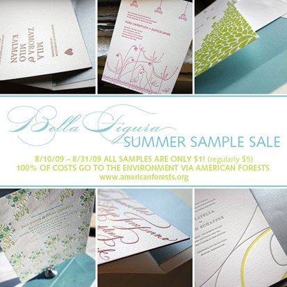 eco-friendly letterpress wedding invitation sample sale from Bella Figura, benefitting American Forests eco-friendly letterpress wedding invitation sample sale from Bella Figura, benefitting American Forests