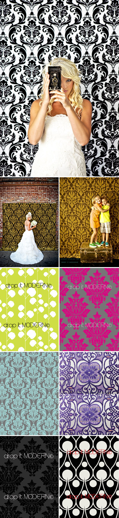 Damask and graphic print fabric photo backdrops from Drop It Modern, all images from dropitmodern.com and Schaap Studios Damask and graphic print fabric photo backdrops from Drop It Modern, all images from dropitmodern.com and Schaap Studios