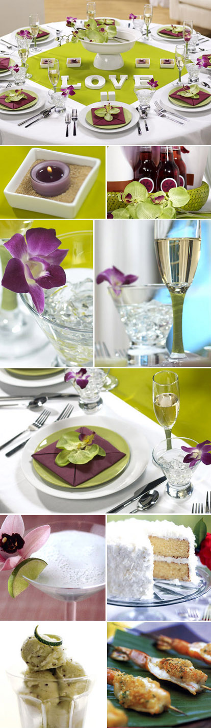 Green, purple and plum colored tropical paradise bridal shower from HWTM.com Green, purple and plum colored tropical paradise bridal shower from HWTM.com