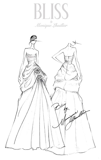 Bliss by Monique Lhuillier wedding dress label, wedding dress sketch by Monique Lhuillier Bliss by Monique Lhuillier wedding dress label, wedding dress sketch by Monique Lhuillier