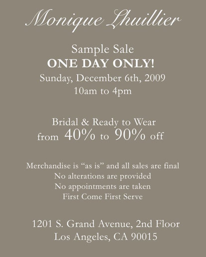 Monique Lhuillier Los Angeles wedding dress sample sale Monique Lhuillier Los Angeles wedding dress sample sale