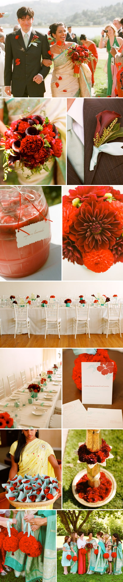 A modern Indian wedding with an aqua and poppy color palette, floral design by Nancy Liu Chin, images by Lisa Lefkowitz A modern Indian wedding with an aqua and poppy color palette, floral design by Nancy Liu Chin, images by Lisa Lefkowitz