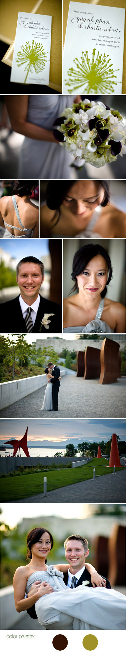 Bradley Hanson Photography, green and brown color palette, modern wedding at the Seattle Olympic Sculpture Park Bradley Hanson Photography, green and brown color palette, modern wedding at the Seattle Olympic Sculpture Park