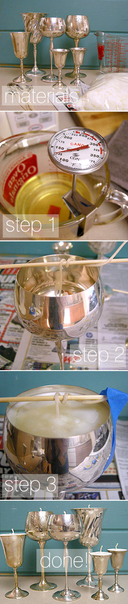 DIY vintage goblet votives for a wedding from Sunset magazine DIY vintage goblet votives for a wedding from Sunset magazine