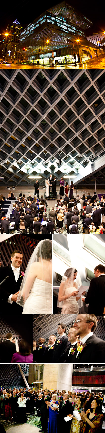 bright and colorful real wedding ceremony at the Seattle downtown library, Cheri Pearl Photography bright and colorful real wedding ceremony at the Seattle downtown library, Cheri Pearl Photography