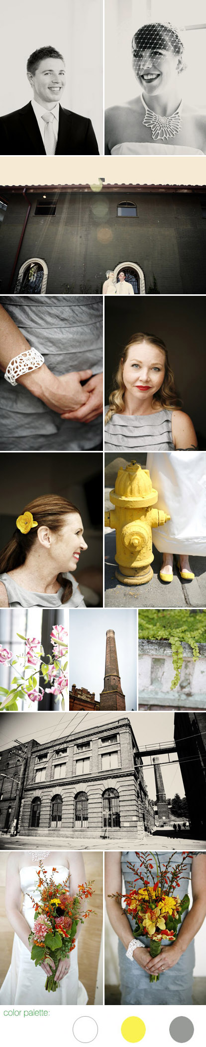 Modern Seattle real wedding at Georgetown Studios, yellow and gray color palette, images by Belathee Photography Modern Seattle real wedding at Georgetown Studios, yellow and gray color palette, images by Belathee Photography
