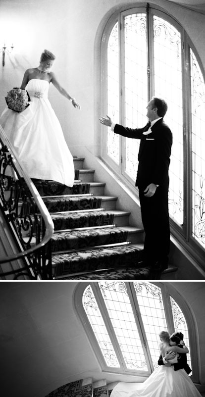 The bride and groom's first look, seeing eachother before the wedding, image by Amy and Stuart Photography The bride and groom's first look, seeing eachother before the wedding, image by Amy and Stuart Photography