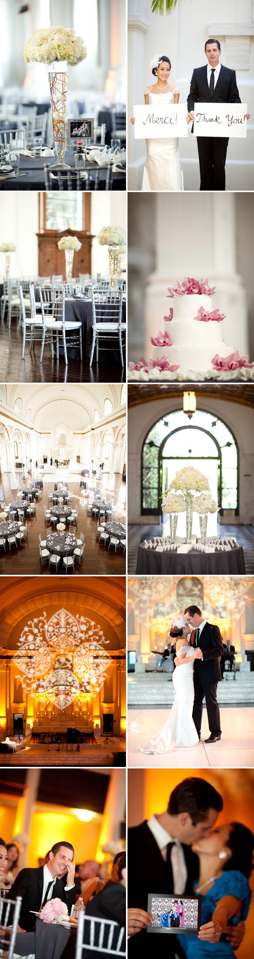 pretty cream, charcoal gray and silver Los Angeles real wedding at Vibiana, photo by Caroline Tran pretty cream, charcoal gray and silver Los Angeles real wedding at Vibiana, photo by Caroline Tran