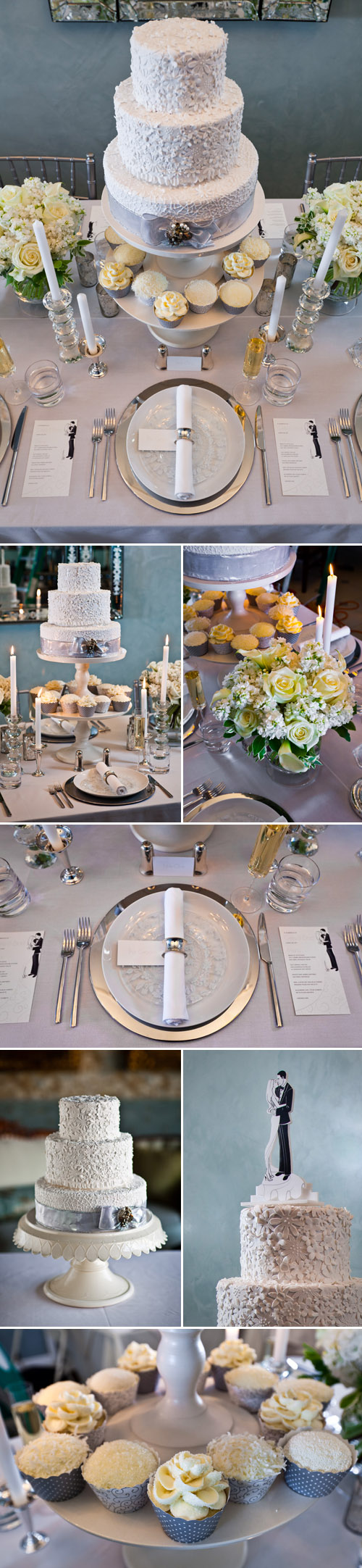 modern and chic white and silver wedding cake, cupcakes and winter wedding table top decor ideas modern and chic white and silver wedding cake, cupcakes and winter wedding table top decor ideas