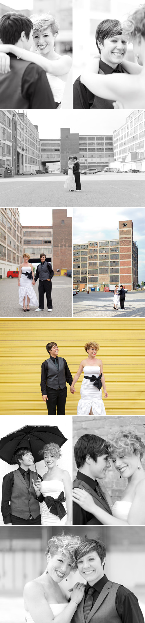 colorful orange, green, black and white same-sex wedding at the Russell Industrial Center in Detroit, Michigan, photos by Alli McWhinney colorful orange, green, black and white same-sex wedding at the Russell Industrial Center in Detroit, Michigan, photos by Alli McWhinney
