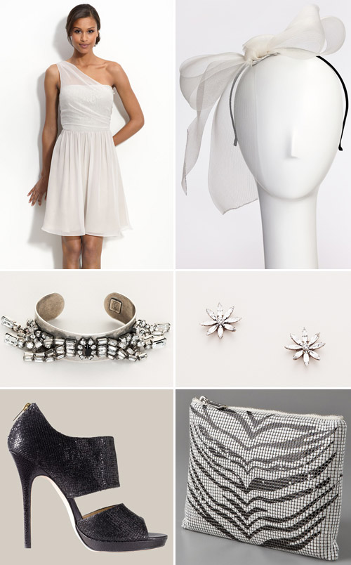 hip, alternative short modern wedding dress and playful accessories with Swarovski crystal flower earrings by Janis Savitt at The Aisle New York hip, alternative short modern wedding dress and playful accessories with Swarovski crystal flower earrings by Janis Savitt at The Aisle New York