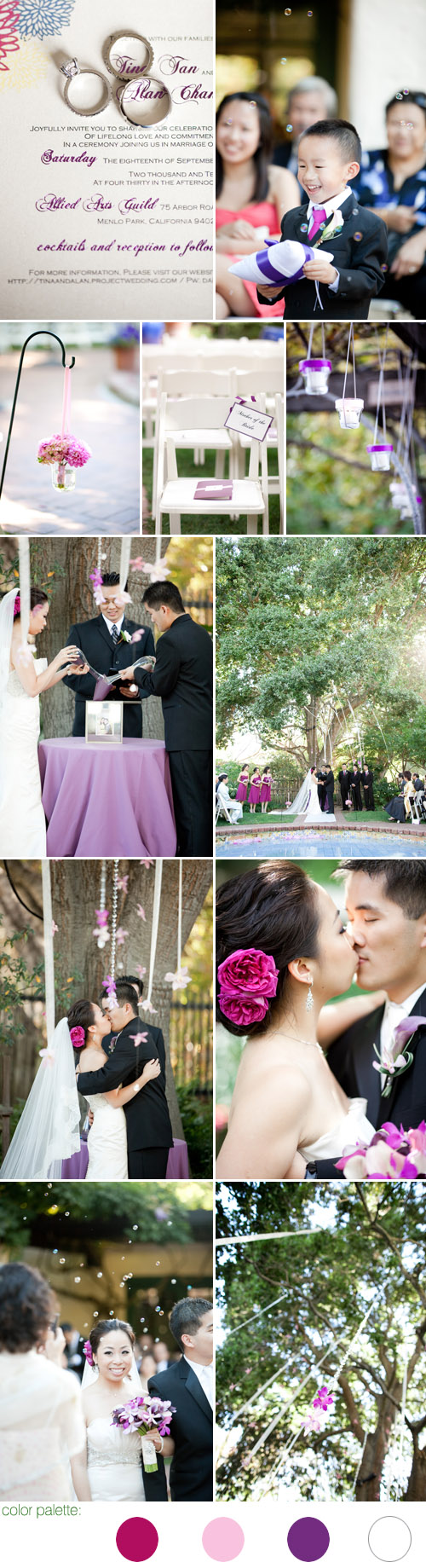 fuchsia, pink, purple and ivory wedding at the Allied Arts Guild in Menlo Park, California, photo by Caroline Tran Photographer fuchsia, pink, purple and ivory wedding at the Allied Arts Guild in Menlo Park, California, photo by Caroline Tran Photographer
