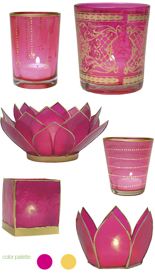 gold, fuschia and pink wedding candle holders, god gilded wedding decor from LunaBazaar.com gold, fuschia and pink wedding candle holders, god gilded wedding decor from LunaBazaar.com