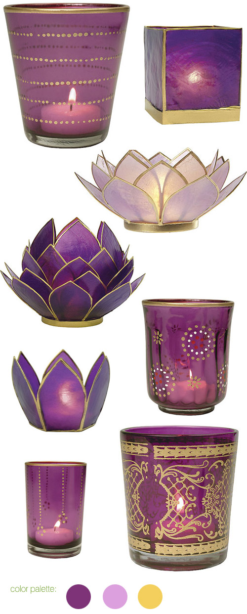 gold, purple, plum and lilac wedding candle holders, god gilded wedding decor from LunaBazaar.com gold, purple, plum and lilac wedding candle holders, god gilded wedding decor from LunaBazaar.com