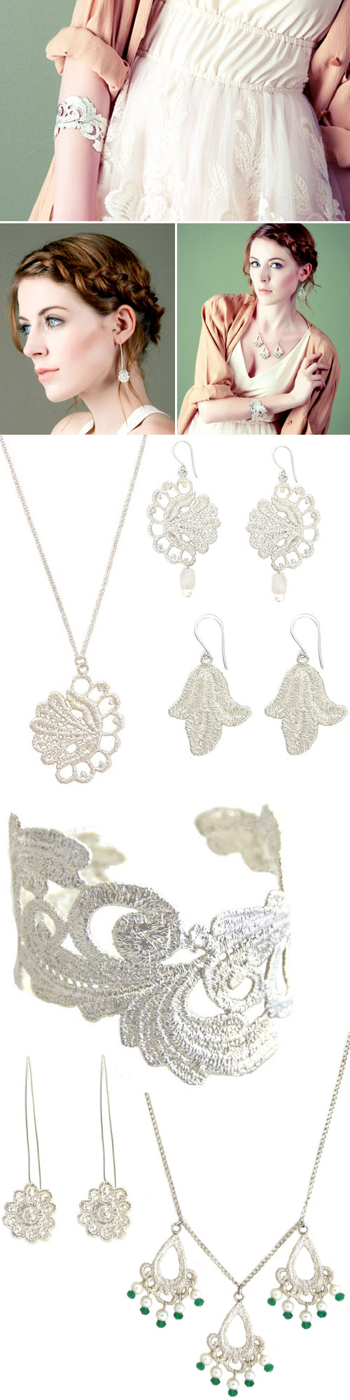 silver cast lace bridal jewelry By Jeannie silver cast lace bridal jewelry By Jeannie
