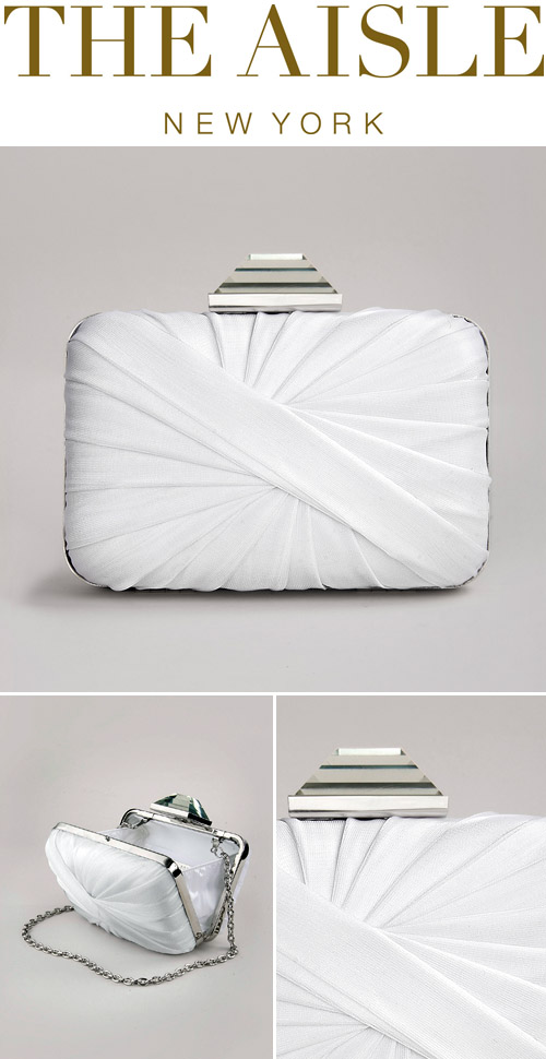 Sondra Roberts Twisted Minaudiere, white bridal clutch from The Aisle New York Sondra Roberts Twisted Minaudiere, white bridal clutch from The Aisle New York