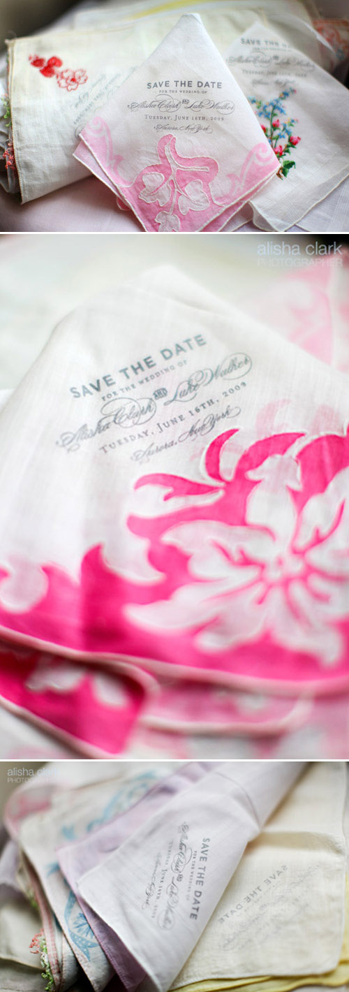 vintage handkerchief wedding save the dates from Lucky Luxe vintage handkerchief wedding save the dates from Lucky Luxe