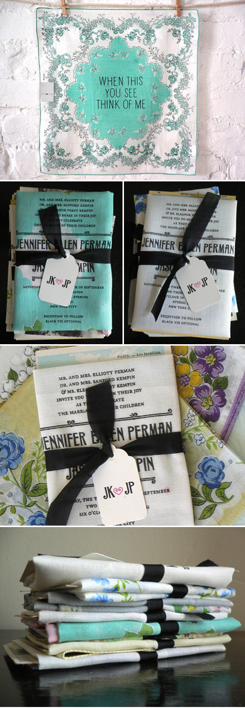vintage handkerchief wedding invitations and save the dates from Bird and Banner vintage handkerchief wedding invitations and save the dates from Bird and Banner