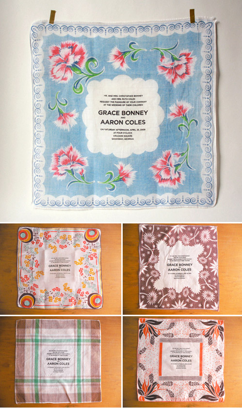 vintage handkerchief wedding invitations and save the dates from Bird and Banner vintage handkerchief wedding invitations and save the dates from Bird and Banner
