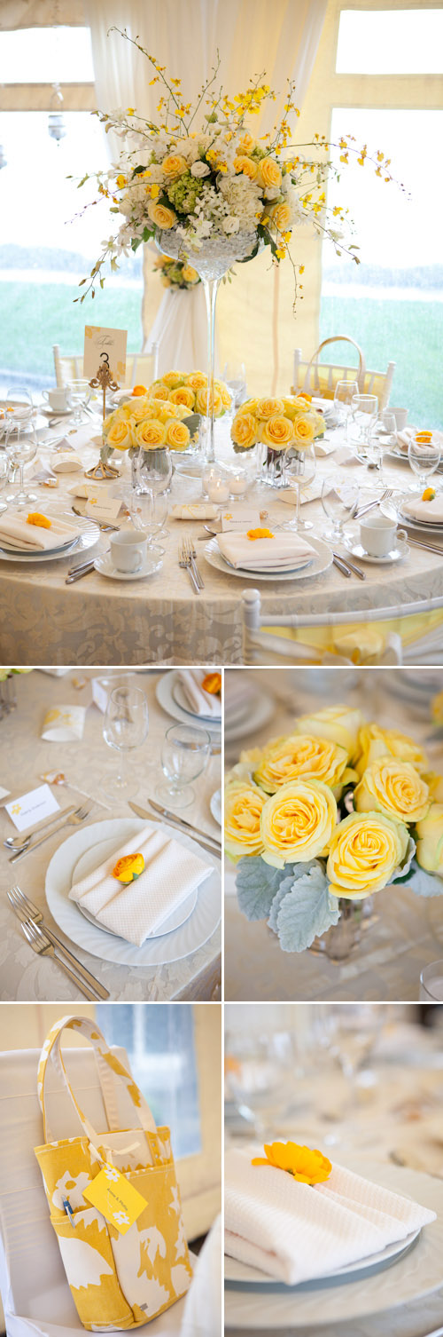 yellow and white wedding table top design from Woodmark Weddings and Fena Flowers, images by Junebug Weddings yellow and white wedding table top design from Woodmark Weddings and Fena Flowers, images by Junebug Weddings