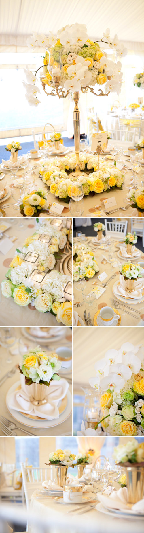 yellow and white wedding table top design from Woodmark Weddings and Fena Flowers, images by Junebug Weddings yellow and white wedding table top design from Woodmark Weddings and Fena Flowers, images by Junebug Weddings