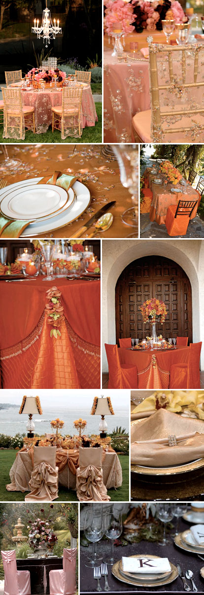 Wildflower Linens, orange, cream, gold wedding color palettes, tabletop linen rental for weddings and special events Wildflower Linens, orange, cream, gold wedding color palettes, tabletop linen rental for weddings and special events
