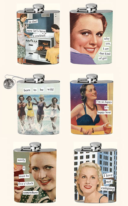 vintage inspired flasks for bridesmaids gifts from Anne Taintor vintage inspired flasks for bridesmaids gifts from Anne Taintor